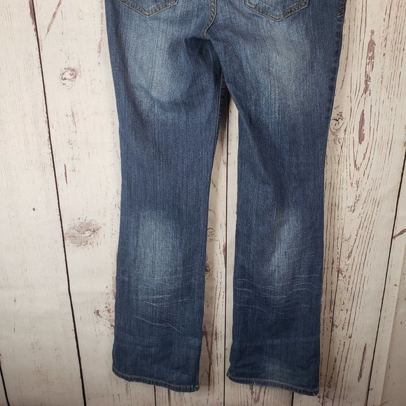 Mossimo Supply Company Womens Boot Cut Jeans Size 7R Distressed Medium Wash Blue - Picture 4 of 7